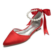 Load image into Gallery viewer, Pointed Toe Ankle Strap Pearls Ribbon Women Shoes