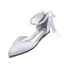 Load image into Gallery viewer, Pointed Toe Ankle Strap Pearls Ribbon Women Shoes