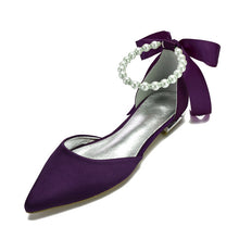 Load image into Gallery viewer, Pointed Toe Ankle Strap Pearls Ribbon Women Shoes