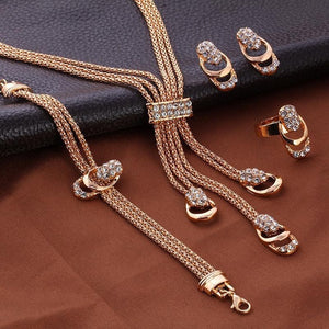 Romantic Rhinestone Necklace Earring Ring Jewelry Set