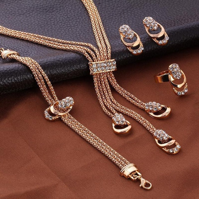 Romantic Rhinestone Necklace Earring Ring Jewelry Set