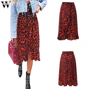 Leopard Print Vintage Long High Waist Pleated Skirt