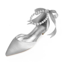 Load image into Gallery viewer, Pointed Toe Ankle Strap Pearls Ribbon Women Shoes
