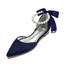 Load image into Gallery viewer, Pointed Toe Ankle Strap Pearls Ribbon Women Shoes
