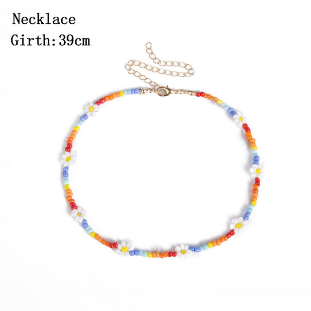 Bohemian Colorful Seed Bead Flower Choker Necklace