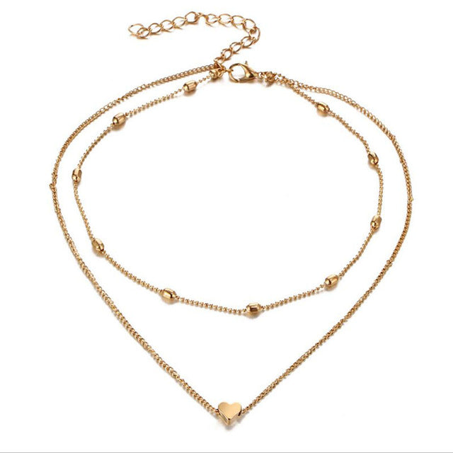 Multilayer Tassel Love Heart Charm Chokers Necklace