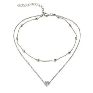Multilayer Tassel Love Heart Charm Chokers Necklace