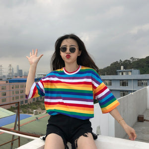 Women Rainbow Striped Tops
