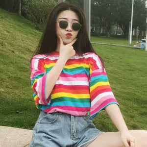 Women Rainbow Striped Tops